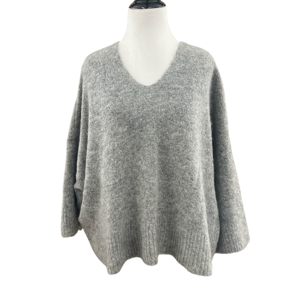 The Fisher Project Women's Gray Wool and Mohair‎ Oversize Crop Sweater Medium